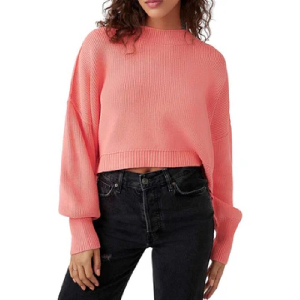 Free People Easy Street Crop Pullover in Guava Juice XL NWT